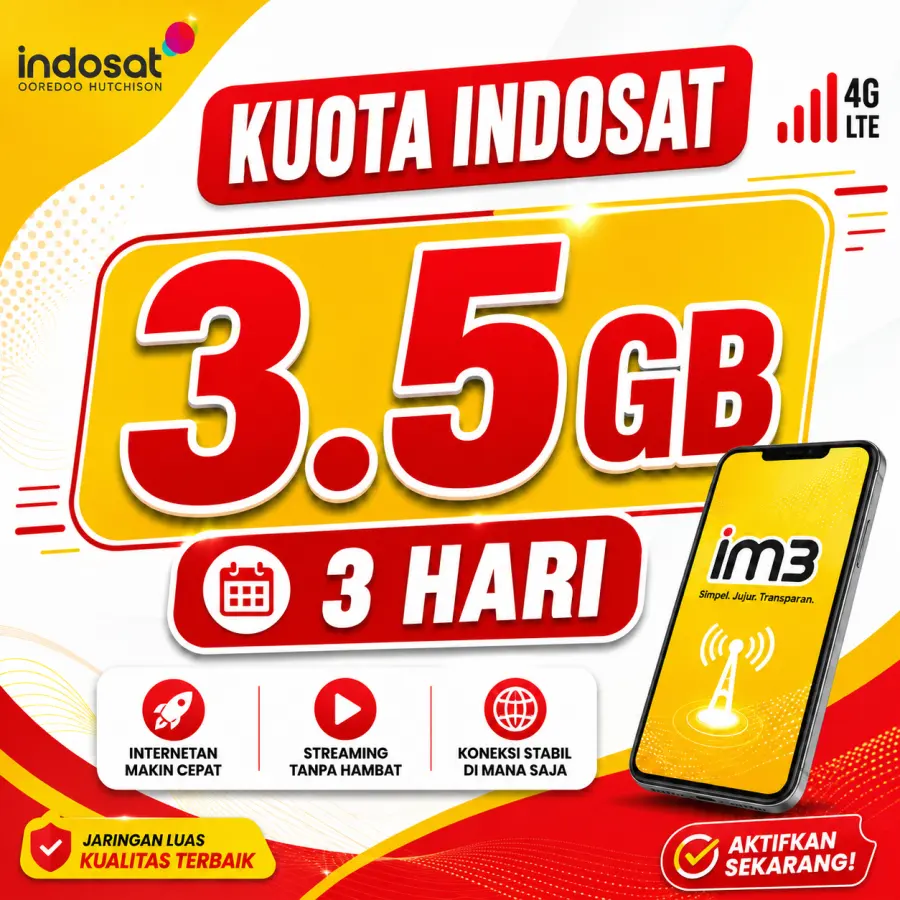 Kuota Indosat 3.5GB 3 H - Foto 1